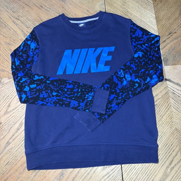 Nike Other - Nike Mens Navy Blue Camo Sleeve Graphic Logo Crewneck Sweatshirt Large